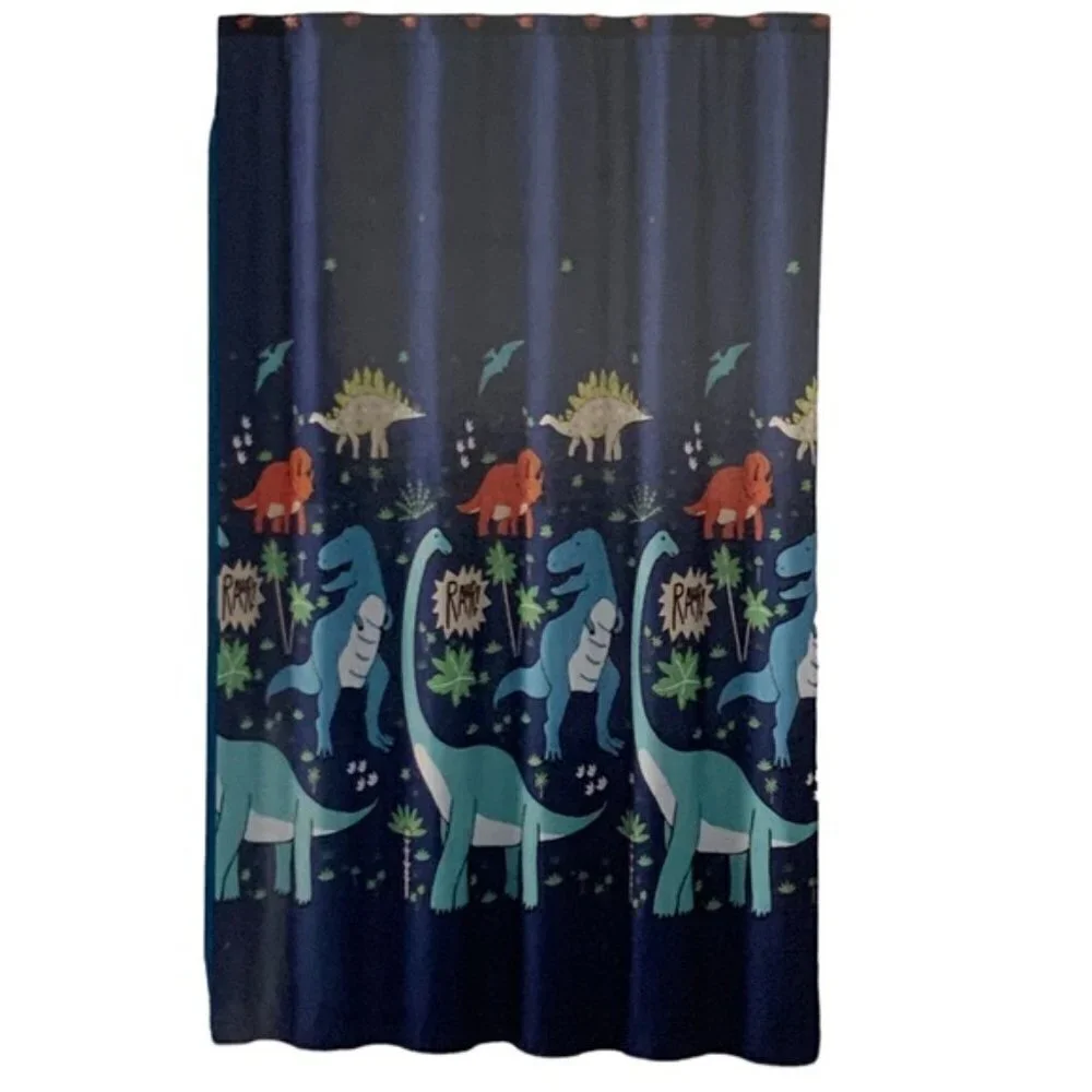 Matt & Maddie Dinosaur Fabric Shower Curtain 70 X 72 In Dark Blue Multicolor